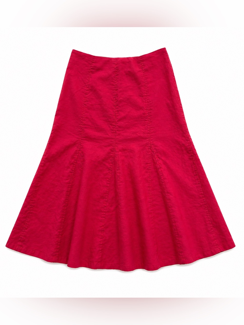 Kim Rogers Petite 12P Pink Linen A-Line Skirt Midi Flare Back Zip Casual